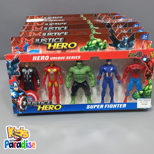 Super Fighter Action Heros Set Toy with Cool LED on Chest | All Famous Trending 5 in 1 Super Hero