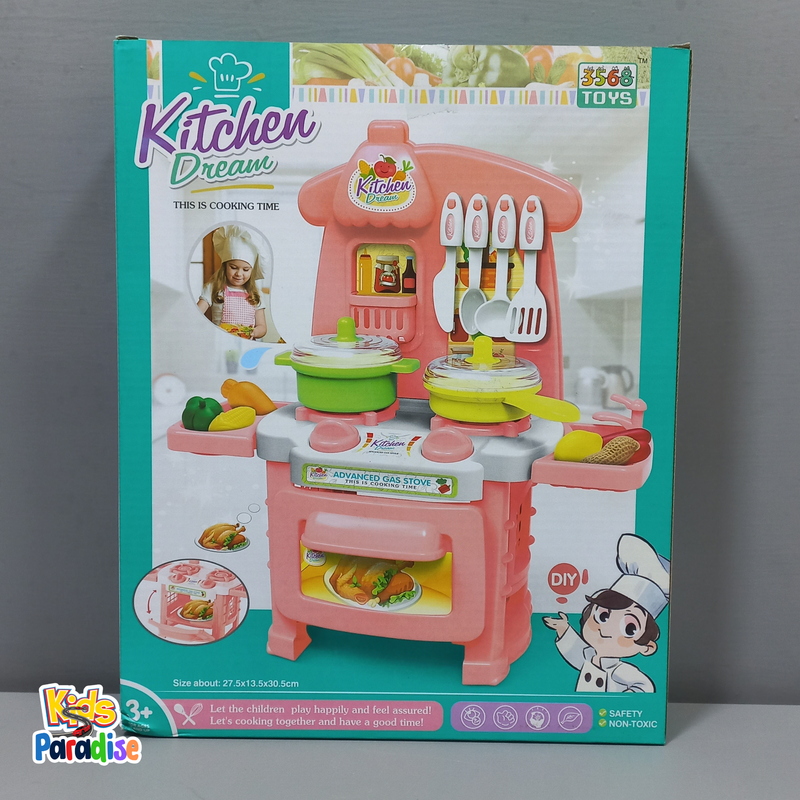 Kitchen Dream Mini Pretend Gas Stove With Shopping Cart Playset For Kids Simulation Cooking Toys