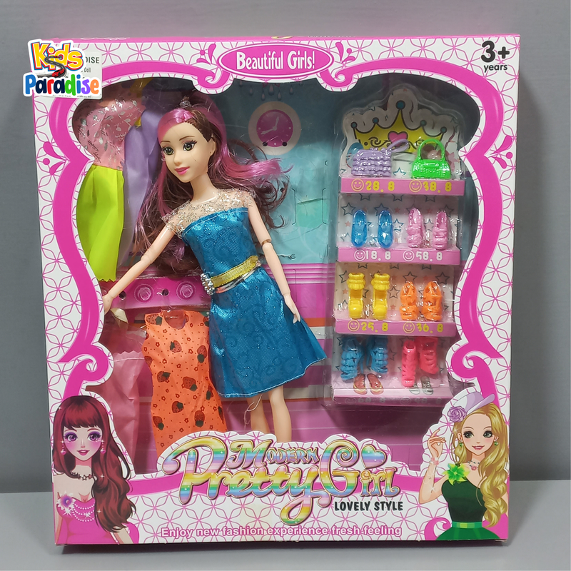 Modern Preety Girl Lovely Style Barbie Doll with Cloths and Shoes Set