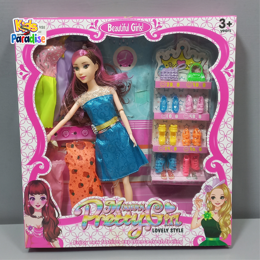 Modern Preety Girl Lovely Style Barbie Doll with Cloths and Shoes Set